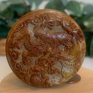Old Nephrite Jade Stone Carved Stamp Seal Chop Furious Curly Dragon Beast 2.3"